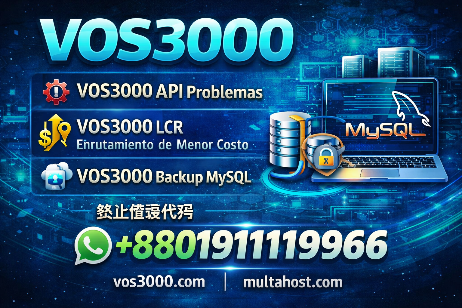 VOS3000 API problemas, VOS3000 LCR Least Cost Routing, VOS3000 Backup MySQL