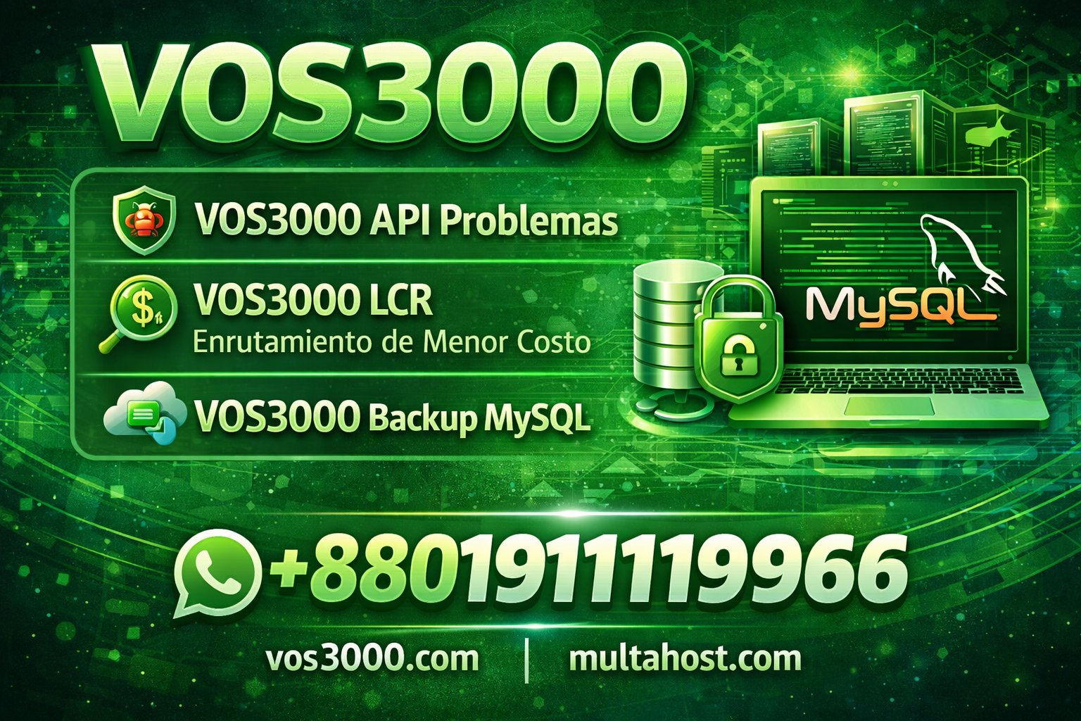 VOS3000 API problemas, VOS3000 LCR Least Cost Routing, VOS3000 Backup MySQL