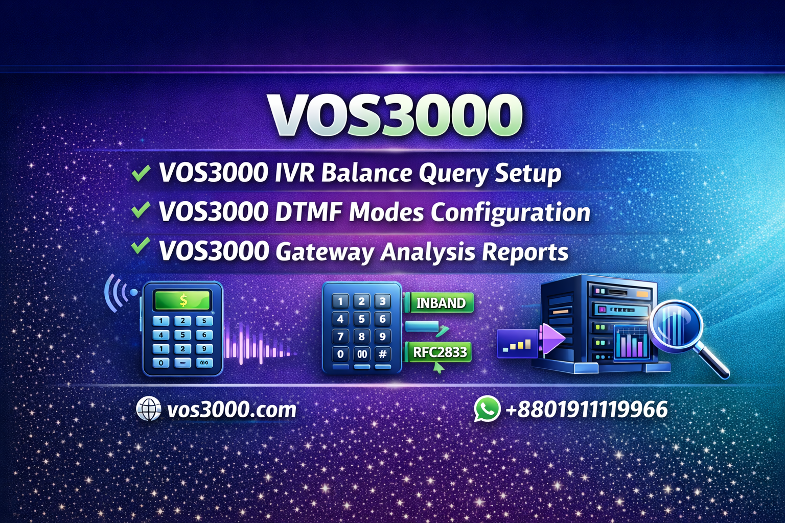 VOS3000 ASR ACD Analysis, VOS3000 Codec G729 Transcoding, VOS3000 IVR Balance Query, VOS3000 DTMF Modes, VOS3000 Gateway Analysis Reports