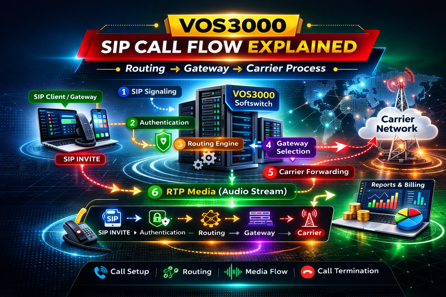 VOS3000 SIP Call Flow Explained – Routing, Gateway and Carrier Process