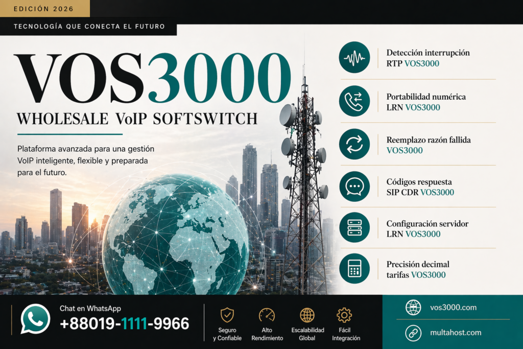 Detección interrupción RTP VOS3000, Portabilidad numérica LRN VOS3000, Reemplazo razón fallida VOS3000, Códigos respuesta SIP CDR VOS3000, Configuración servidor LRN VOS3000, Precisión decimal tarifas VOS3000