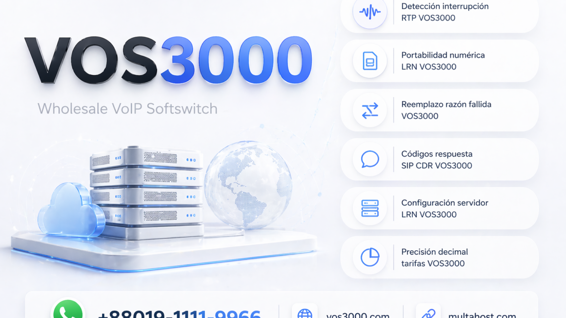 Detección interrupción RTP VOS3000, Portabilidad numérica LRN VOS3000, Reemplazo razón fallida VOS3000, Códigos respuesta SIP CDR VOS3000, Configuración servidor LRN VOS3000, Precisión decimal tarifas VOS3000