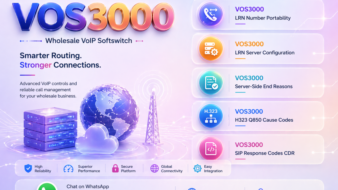 VOS3000 LRN Number Portability, VOS3000 LRN Server Configuration, VOS3000 Server-Side End Reasons, VOS3000 H323 Q850 Cause Codes, VOS3000 SIP Response Codes CDR