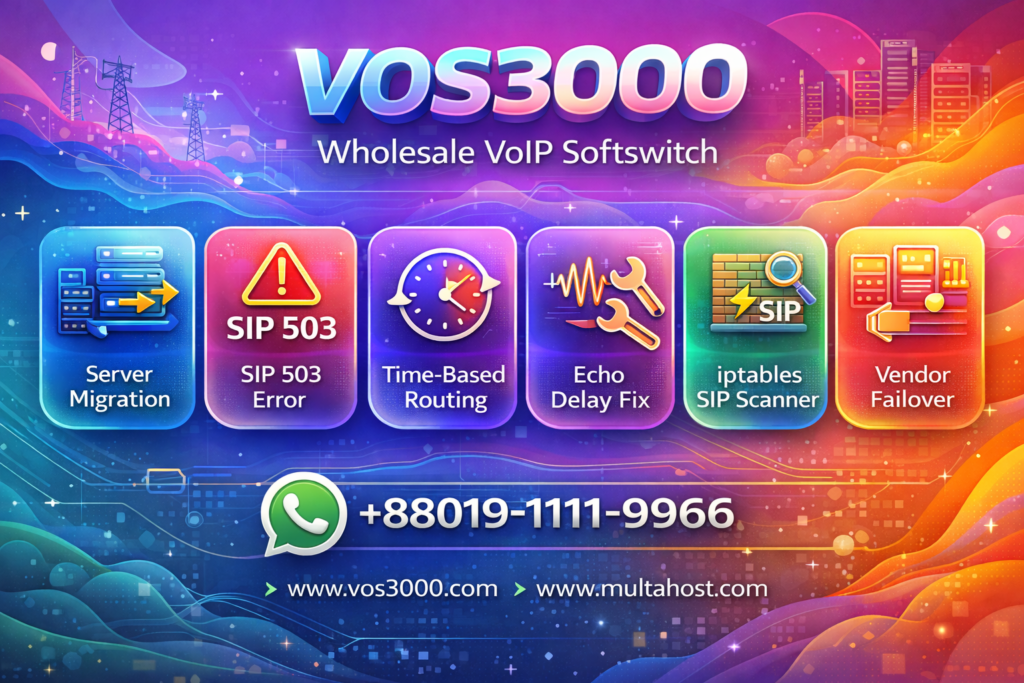 VOS3000 Server Migration, VOS3000 SIP 503 408 error, VOS3000 Time-Based Routing, VOS3000 Echo Delay Fix, VOS3000 iptables SIP Scanner, VOS3000 Vendor Failover, VOS3000 SIP 503/408 error