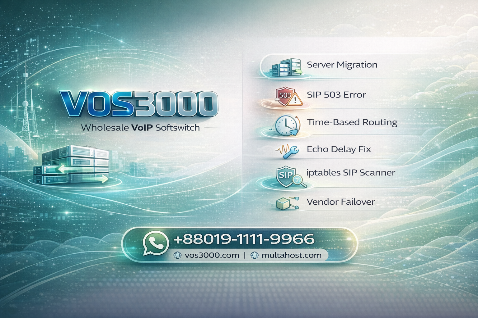 VOS3000 Server Migration, VOS3000 SIP 503 408 error, VOS3000 Time-Based Routing, VOS3000 Echo Delay Fix, VOS3000 iptables SIP Scanner, VOS3000 Vendor Failover, VOS3000 SIP 503/408 error