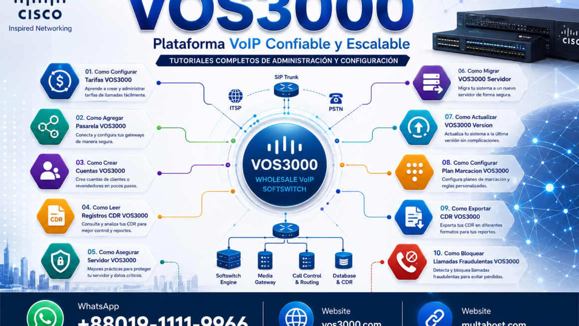 Como Configurar Tarifas VOS3000, Como Agregar Pasarela VOS3000, Como Crear Cuentas VOS3000, Como Leer Registros CDR VOS3000, Como Asegurar Servidor VOS3000, Como Migrar VOS3000 Servidor, Como Actualizar VOS3000 Version, Como Configurar Plan Marcacion VOS3000, Como Exportar CDR VOS3000, Como Bloquear Llamadas Fraudulentas VOS3000