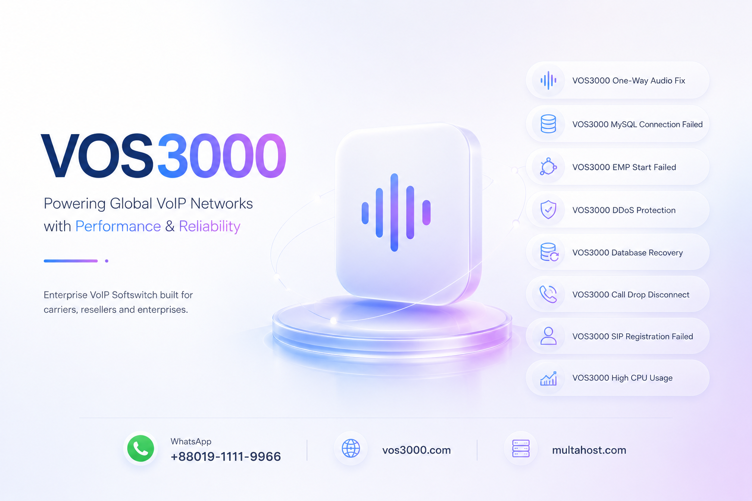 VOS3000 One-Way Audio Fix, VOS3000 MySQL Connection Failed, VOS3000 EMP Start Failed, VOS3000 DDoS Protection, VOS3000 Database Recovery, VOS3000 Call Drop Disconnect , VOS3000 SIP Registration Failed, VOS3000 High CPU Usage